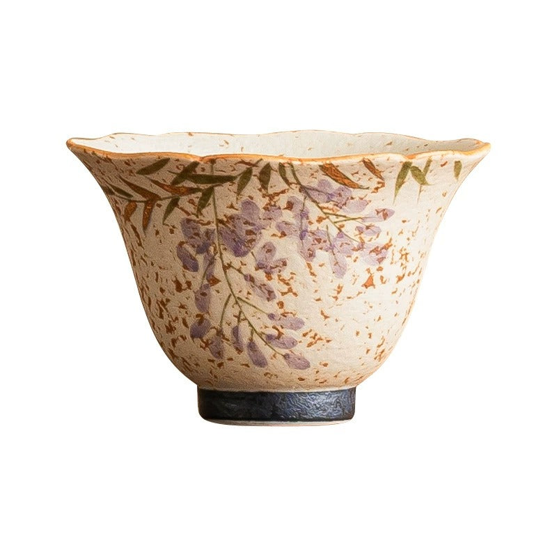 Hand-Painted Wisteria Bell-Shaped Tea Cup, Blue & White Flint Red Glaze