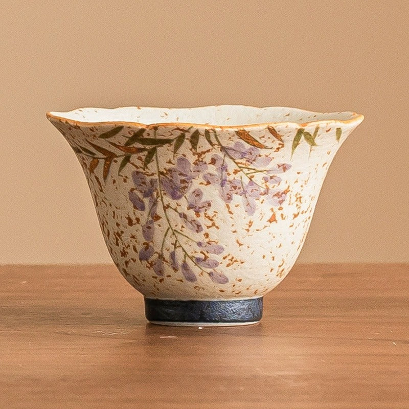 Hand-Painted Wisteria Bell-Shaped Tea Cup, Blue & White Flint Red Glaze